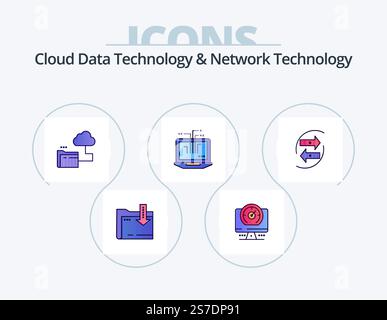 Cloud Data Technology And Network Technology Line Filled Icon Pack 5 Icon Design. wifi . hardware. globe . computer. cpu Stock Vector