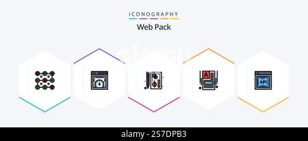Web Pack 25 FilledLine icon pack including api. web. browser. making website. web Stock Vector