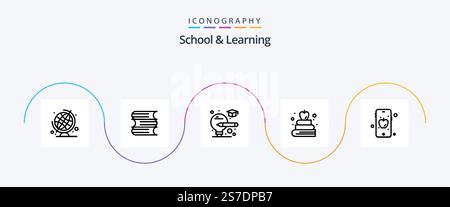 School And Learning Line 5 Icon Pack Including . graduate. education. mobile Stock Vector