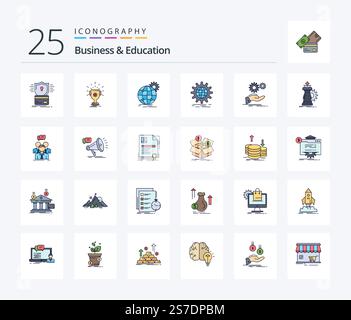 Business And Education 25 Line Filled icon pack including idea. solution. win. gear. globe Stock Vector