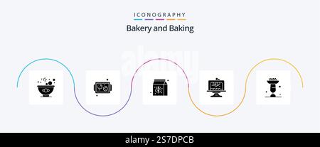 Baking Glyph 5 Icon Pack Including cupsakes. cooking. pack. baking. cake Stock Vector
