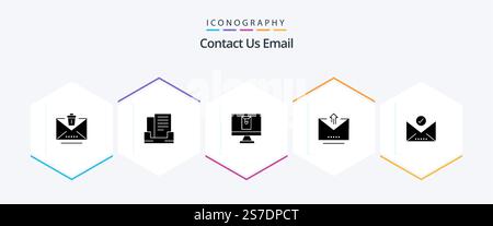 Email 25 Glyph icon pack including select. email. envelope. check mark. pass Stock Vector
