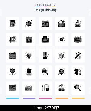Creative Design Thinking 25 Glyph Solid Black icon pack  Such As rocket. processa. thinking. idea. creative Stock Vector