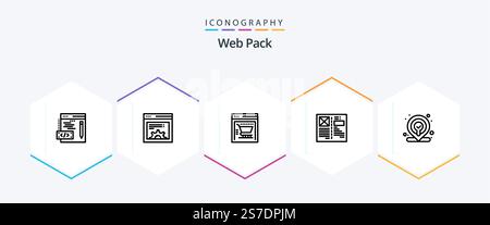 Web Pack 25 Line icon pack including . location. web store. web. grid Stock Vector