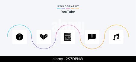 Youtube Glyph 5 Icon Pack Including design. app. document. ui. error Stock Vector