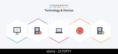 Devices 25 Flat icon pack including devices. power. device. gadgets. devices Stock Vector
