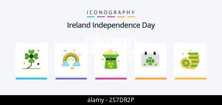 Ireland Independence Day Flat 5 Icon Pack Including day. calendar. ireland. in. green. Creative Icons Design Stock Vector