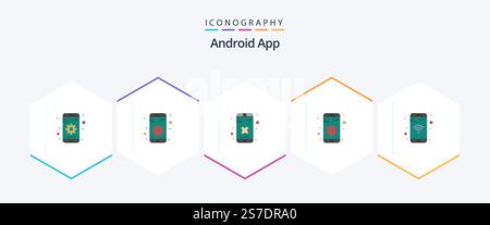 Android App 25 Flat icon pack including phone. app. close. security. data Stock Vector