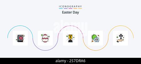 Easter Line Filled Flat 5 Icon Pack Including hand. egg. cup. easter. chat Stock Vector