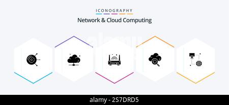 Network And Cloud Computing 25 Glyph icon pack including technology. technology. technology. research. technology Stock Vector