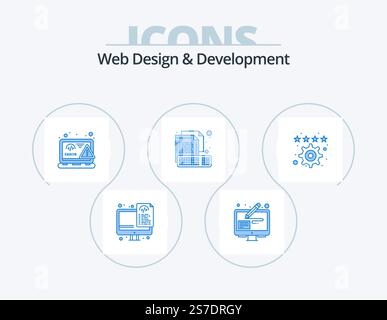 Web Design And Development Blue Icon Pack 5 Icon Design. file. creative. coding. computer. error Stock Vector