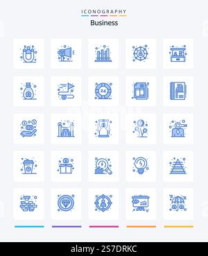 Creative Business 25 Blue icon pack  Such As home business. social network. business. social. modern Stock Vector
