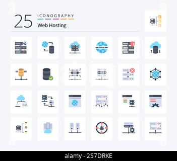 Web Hosting 25 Flat Color icon pack including network. web. web. system. internet Stock Vector