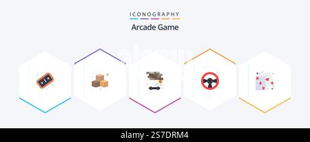 Arcade 25 Flat icon pack including fun. play. brick. game. racing car Stock Vector