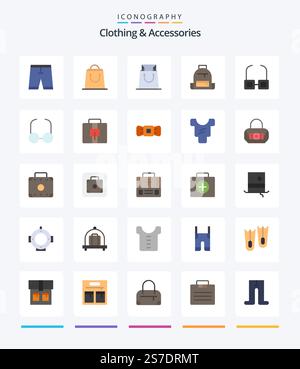 Creative Clothing & Accessories 25 Flat icon pack  Such As business. view. backpack. read. school Stock Vector