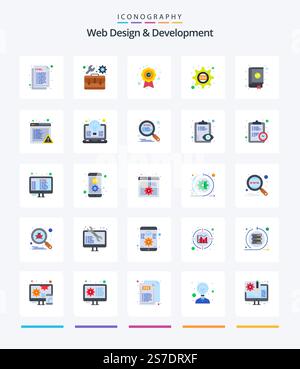 Creative Web Design And Development 25 Flat icon pack  Such As bookmarks. css gear. settings. css. cascading Stock Vector