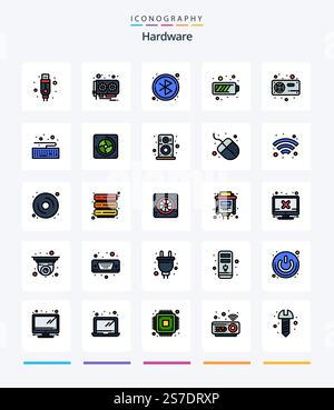 Creative Hardware 25 Line FIlled icon pack  Such As radiator. fan. circle. computer. mobile Stock Vector