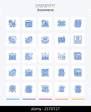 Creative Ecommerce 25 Blue icon pack  Such As receipt. cheaque. box. bill. shopping Stock Vector