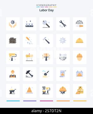 Creative Labor Day 25 Flat icon pack  Such As tool. driver. saw. screw driver. options Stock Vector