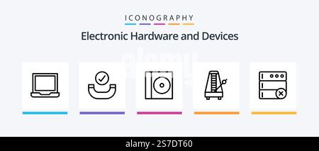 Devices Line 5 Icon Pack Including music. audio. devices. port. internet. Creative Icons Design Stock Vector