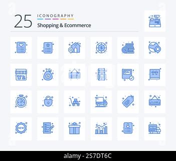 Shopping & Ecommerce 25 Blue Color icon pack including globe. payment. shop. money. currency Stock Vector