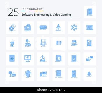 Software Engineering And Video Gaming 25 Blue Color icon pack including shuttle. launch. streaming. psp. game Stock Vector