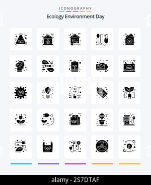 Creative Ecology 25 Glyph Solid Black icon pack  Such As plug. eco. eco. concept. power Stock Vector