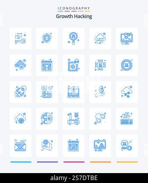 Creative Hacking 25 Blue icon pack  Such As code. digital. bug. code. binary Stock Vector