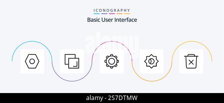 Basic Line 5 Icon Pack Including remove. bin. interface. basic. setting Stock Vector