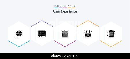 User Experience 25 Glyph icon pack including file. archive. layout. lock. pad lock Stock Vector