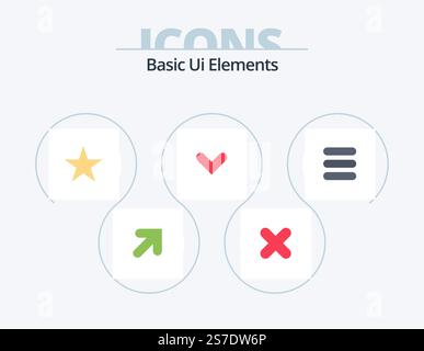 Basic Ui Elements Flat Icon Pack 5 Icon Design. . task. star. list. direction Stock Vector