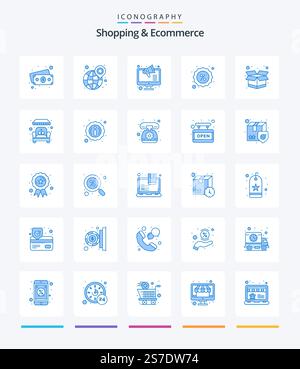 Creative Shopping And Ecommerce 25 Blue icon pack  Such As package. badge. marketing. tag. discount Stock Vector