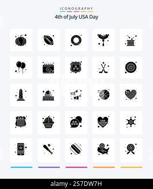 Creative Usa 25 Glyph Solid Black icon pack  Such As independence. holiday. food. drum. sausage Stock Vector