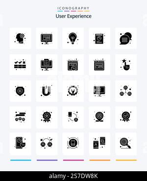 Creative User Experience 25 Glyph Solid Black icon pack  Such As bubble. chat. bulb. pie. chart Stock Vector