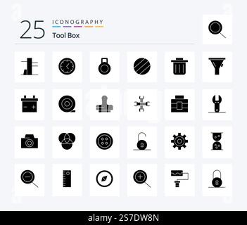 Tools 25 Solid Glyph icon pack including briefcase. tool. tool. options. press Stock Vector