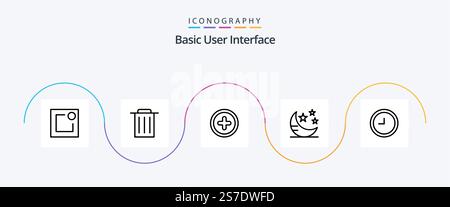 Basic Line 5 Icon Pack Including . ui. time. star Stock Vector