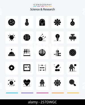 Creative Science 25 Glyph Solid Black icon pack  Such As molecule. science. suit. experiment. science Stock Vector