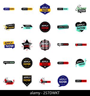 Promote Your Opportunities in Style with Our Pack of 25 Apply Now Banners Stock Vector