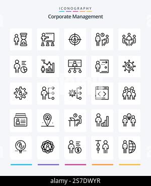 Creative Corporate Management 25 OutLine icon pack  Such As meeting. interview. school. recruitment. marketing Stock Vector