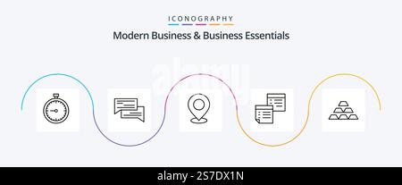 Modern Business And Business Essentials Line 5 Icon Pack Including marker. map. bubble. location. social Stock Vector