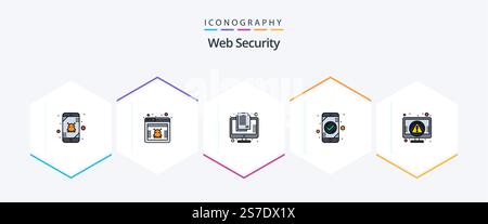 Web Security 25 FilledLine icon pack including ok. check. classified. authentication. secret Stock Vector