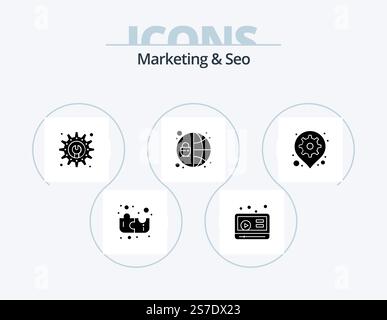 Marketing And Seo Glyph Icon Pack 5 Icon Design. . pin. maintenance. map. gear Stock Vector