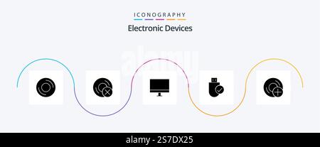 Devices Glyph 5 Icon Pack Including devices. add. hardware. stick. devices Stock Vector