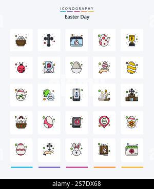 Creative Easter 25 Line FIlled icon pack  Such As goblet. celebration. calendar. egg. decoration Stock Vector
