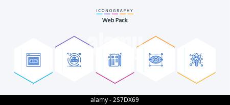 Web Pack 25 Blue icon pack including . gear. page. search. designing Stock Vector
