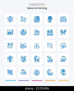 Creative Nature And Farming 25 Blue icon pack  Such As apples. technology. agriculture. energy. buildings Stock Vector