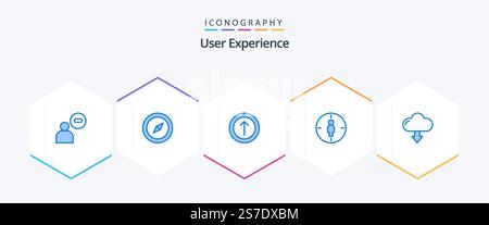 User Experience 25 Blue icon pack including download. arrow. arrow. cloud. aim Stock Vector