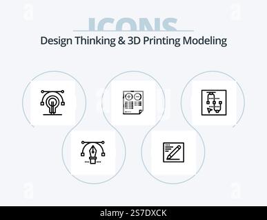 Design Thinking And D Printing Modeling Line Icon Pack 5 Icon Design. brusher. education. education. monitor. educat Stock Vector