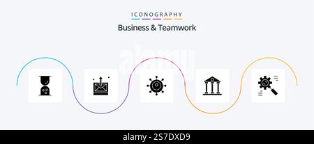 Business And Teamwork Glyph 5 Icon Pack Including finance and business. columns. technology. banking. technology Stock Vector
