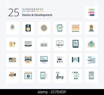 Device And Development 25 Flat Color icon pack including blue. network. cd . hardware. mobile Stock Vector